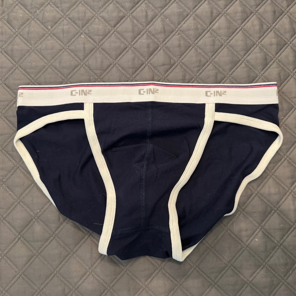 New men’s navy blue retro C-IN2 sports briefs. Size large.
